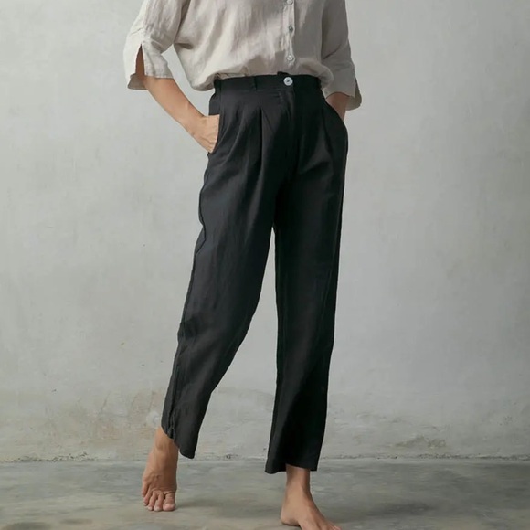 Luxmii Pants - Luxmii Piega 100% Linen Pleated front Trouser in Black sz XS